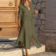 thumbnail image 1 of CHOK Robes d'Été pour Femmes Couleur Unie à Simple Boutonnage Col à Revers Robe Chemise à Cordon Robe en Coton et Lin Bleu Marine m, 1 of 8