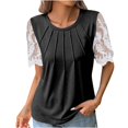thumbnail image 1 of Blouses à Manches Courtes pour Femmes Mode pour Femmes T-Shirt Uni Blouse en Dentelle à Manches Courtes Col Rond Hauts Décontractés Femmes Hauts à Manches Courtes T-Shirts en Coton Femmes Blouse à Manches Courtes, 1 of 5