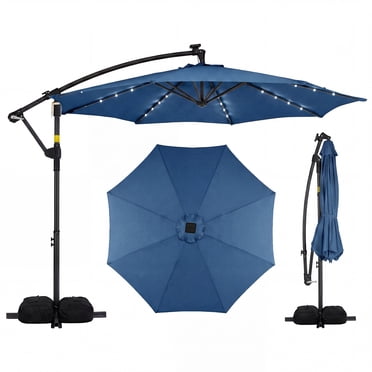 Costway 10 FT Solar Offset Hanging Umbrella Patio Cantilever Umbrella with 32 LED Lights Navy