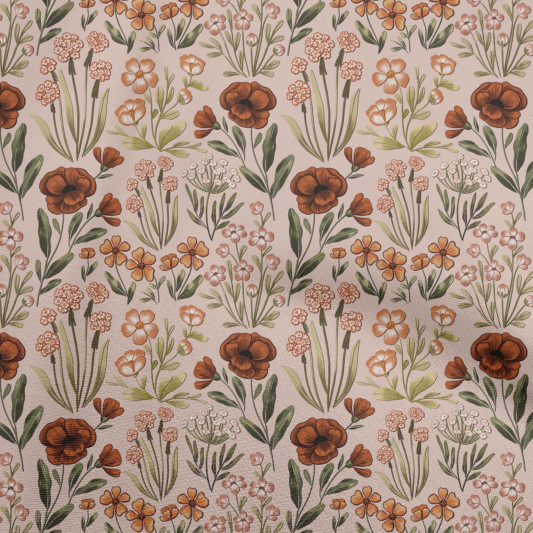 oneOone Polyester Spandex Brown Fabric Floral Retro Craft Projects Decor Fabric Printed By The Yard 56 Inch Wide