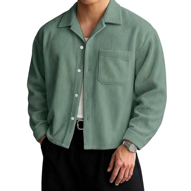 Kaemgyyd Spring Fall Shirts for Men Casual Corduroy Jacket Button down Long Sleeve Overshirt Loose Stylish Work Shackets