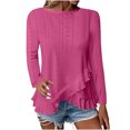 thumbnail image 1 of Plebaso Women's Long Sleeve Eyelet Tops Crew Neck Ruffle Blouses Dressy Irregular Hem Womens Spring Shirts, 1 of 7