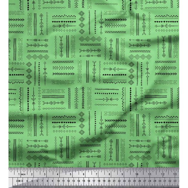 Soimoi Green Rayon Fabric Geometric & Arrow African Print Fabric by Yard 56 Inch Wide