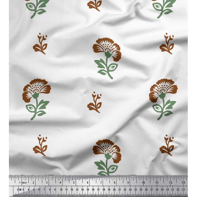 Soimoi Poly Georgette Fabric Leaves & Floral Block Fabric Prints by Yard 52 Inch Wide