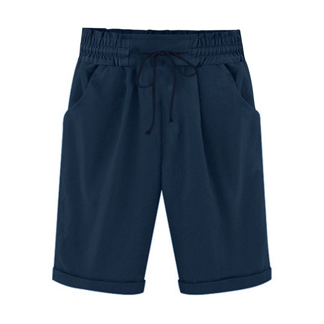 Plebaso Shorts Décontractés pour Femmes Longueur Genou, Shorts à Cordon, Shorts Roulés, Shorts Simples Légers à Enfiler