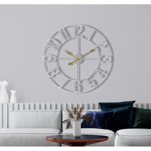 Sorbus Large Metal Numerical Wall Clock for Living Room Decor (Silver, 24" Diameter)