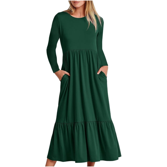 Gspmoly Robes pour Femmes, Robe Décontractée Ample à Manches Longues pour Femmes, Robe Ample Unie Classique, Robes de Cocktail pour Femmes Offres des Fêtes