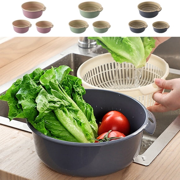 RRJ Panier d'Eau pour Fruits et Légumes 3 Pcs, Ensemble de Paniers Passoires en Plastique 3 Pcs, Passoire de Cuisine Empilable pour Égoutter Laver les Produits, Alternative à l'Essoreuse à Salade, Rangement des Aliments Compatible Lave-Vaisselle