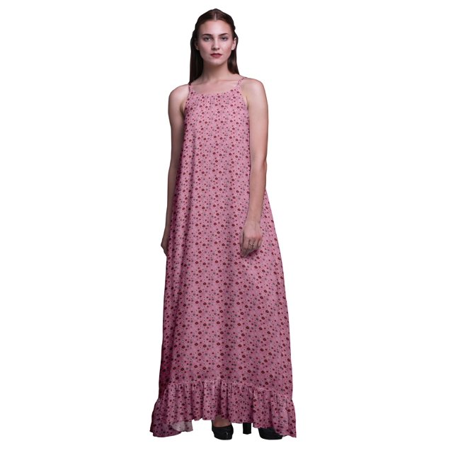 Bimba Rose Pâle2 Nuisette Artistique à Fleurs pour Femmes, Nuisette Imprimée à Bretelles Spaghetti, Robe Maxi de Nuit, Très Grand