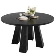 Yiwa Grey 47-Inch Round Farmhouse Dining Table, Wood Kitchen Table with Strong 4-Leg Base for Living Room or Dining Room