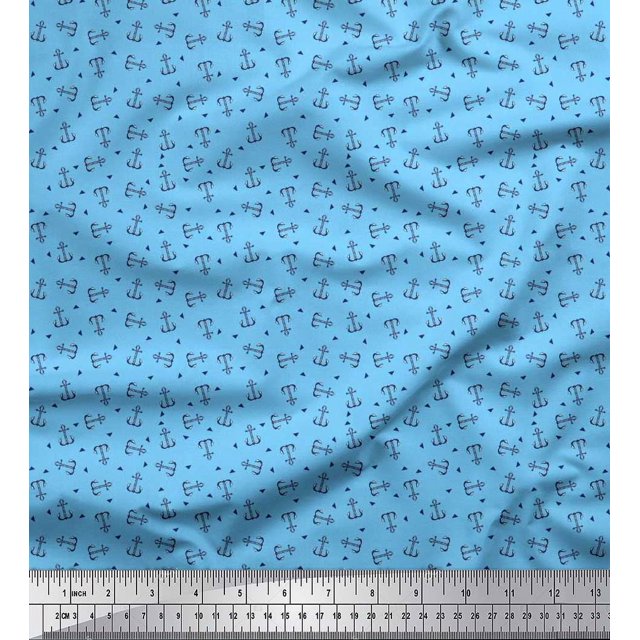 Soimoi Poly Georgette Fabric Triangle & Anchor Hook Nautical Printed Fabric 1 Yard 52 Inch Wide