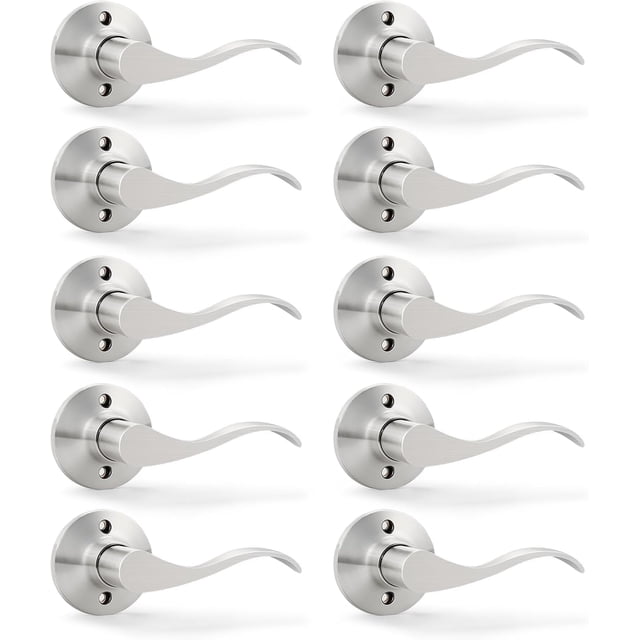 Satin Nickel Door Handle Interior Brushed Nickel Passage Door Lever for Hall and Closet Keyless Door Lock Set Reversible for Left Right Sided Doors Leverset Handleset