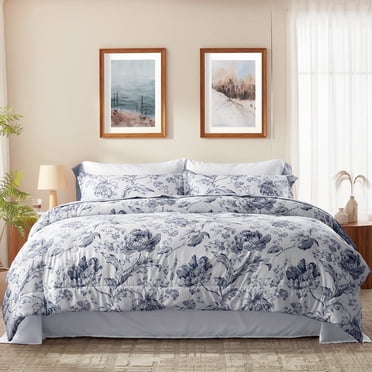 Bedtreat Full Comforter Sets,7-Pieces Reversible Bedding Sets,Bed in a Bag with Comforter,Flat Sheet and Fitted Sheet,Pillowcases & Shams,Lisse,Blue Mirage