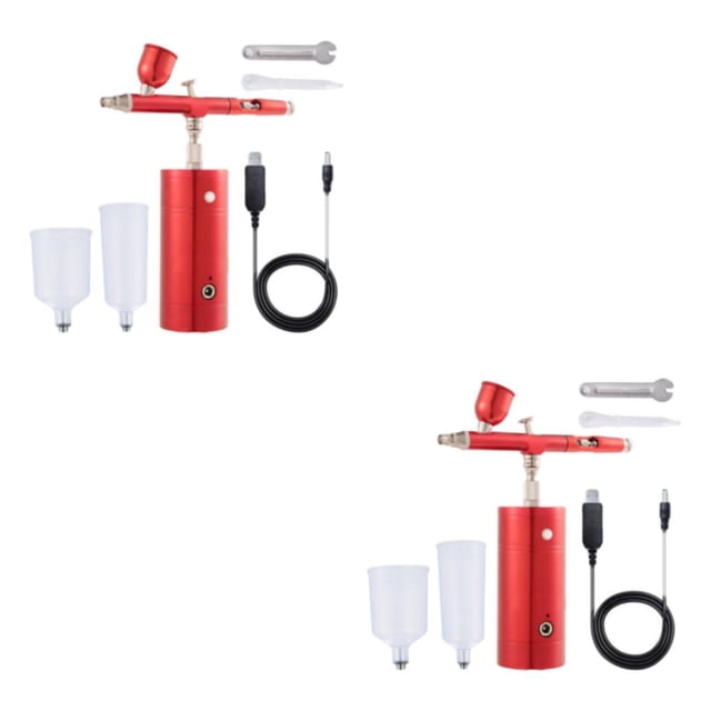 mmirethe Kit de Compresseur d'Air Portable Mini Aérographe Peinture par Pulvérisation Rouge 1.49x5.1x5.7 Pouces 2Ensemble