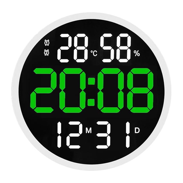 GROWTH TANK 12 inch Digital Wall Clock Large Display Large Digital Clock Calendar Month Date White Green