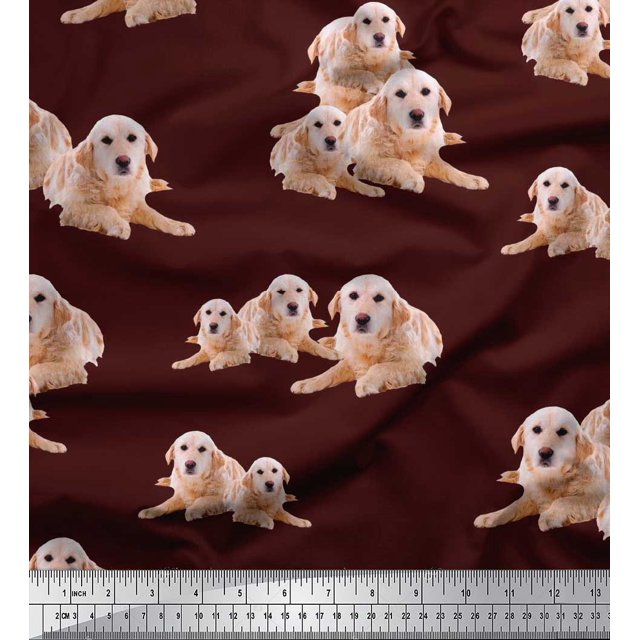 Soimoi Rayon Fabric Golden Retriever Dog Printed Fabric 1 Yard 56 Inch Wide