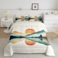 thumbnail image 2 of Erosebridal Green Mountain Boho Sun Comforter Sets Full Size, Simple Art Landscape Comforters & Duvets, Reversible 3pcs, 2 of 7