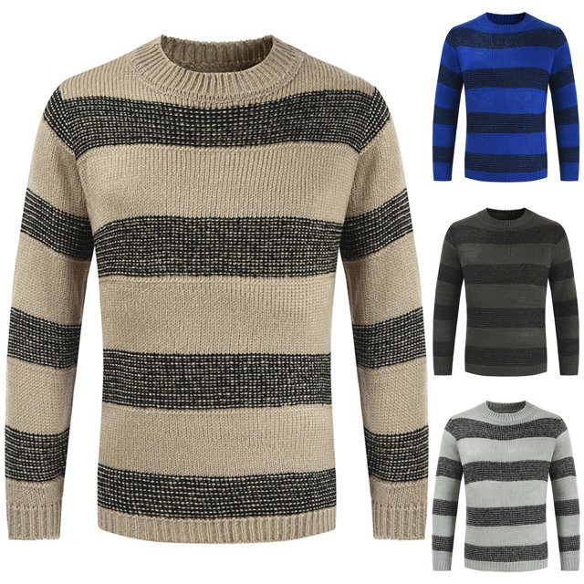 CEHVOM Autumn And Winter New Round Neck Color Matching Personality Trend Men's Striped Sweater