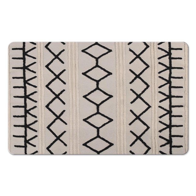 Experience Soft Luxury with our 20x32in Boho Bathroom Runner Rug - Non-Slip, Moroccan Geometric Design, Long Bath Mat, Soft and Machine Washable, Perfect for any Farmhouse Decor