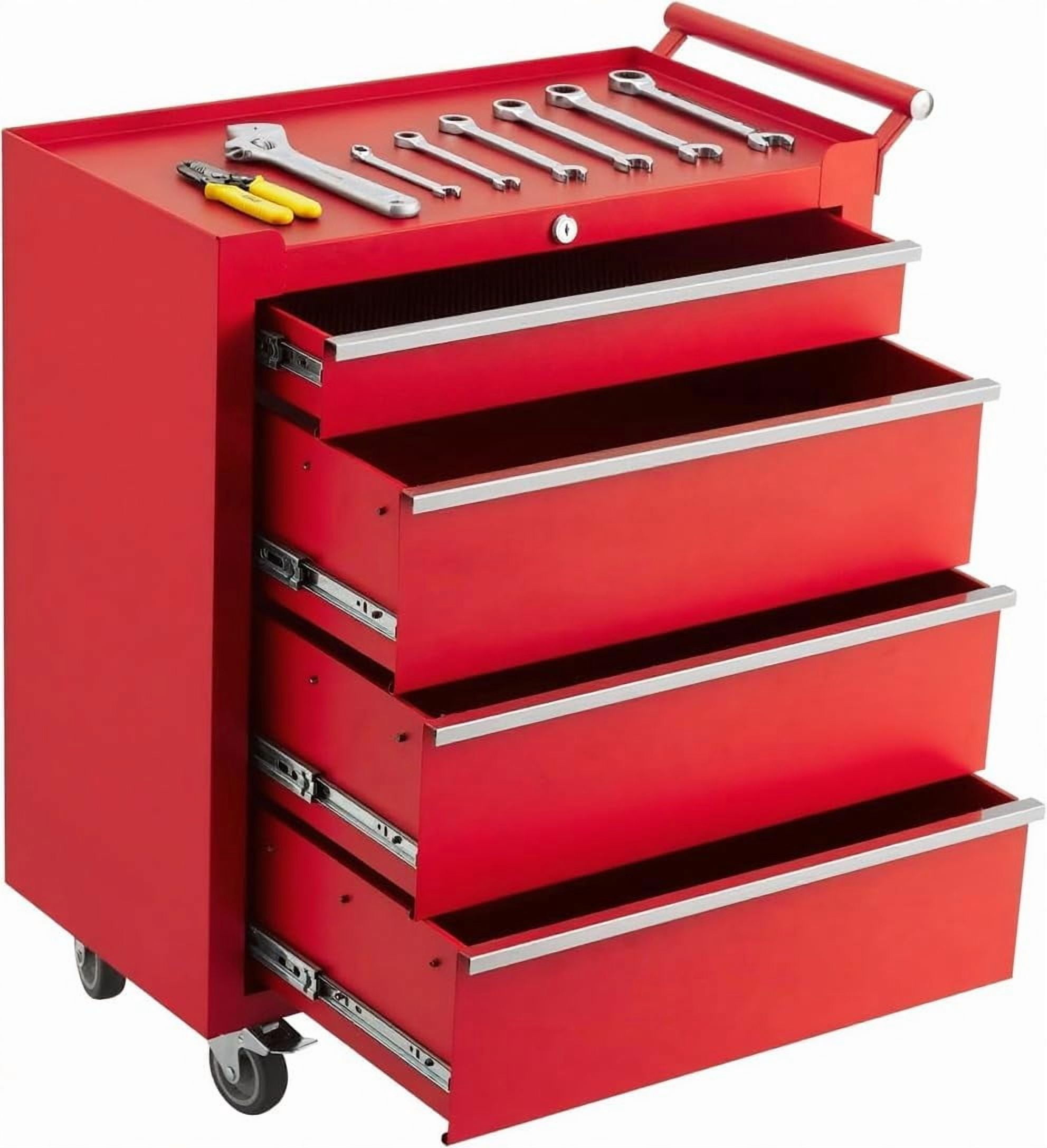 Rolling Tool Chest, 4 Drawers Tool Storage Cabinet with Wheels, Portable Tool Cabinet Organizer with Locking System & Drawer Liners,Universal Lockable Wheels, Tool Storage Cart, Garage/ Workshop, Red
