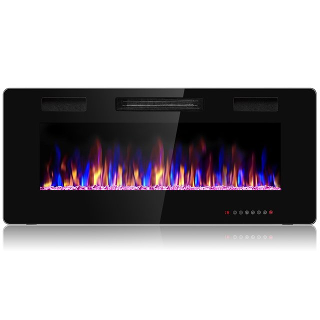 Costway 42'' Electric Fireplace Recessed Ultra Thin Wall Mounted Heater Multicolor Flame