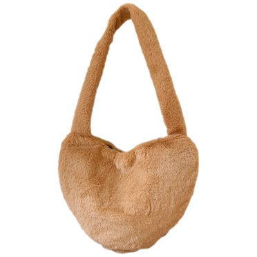 Women Purse Heart Shape Crossbody Bag Portable Plush Shoulder Bag Decorative Purse