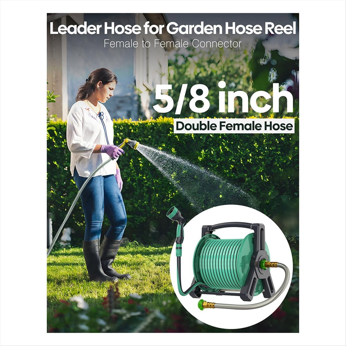 Short Garden Hose 2 Ft with Female to Female Connector for Hose Reel, Outdoor Water Hose Extension Adapter