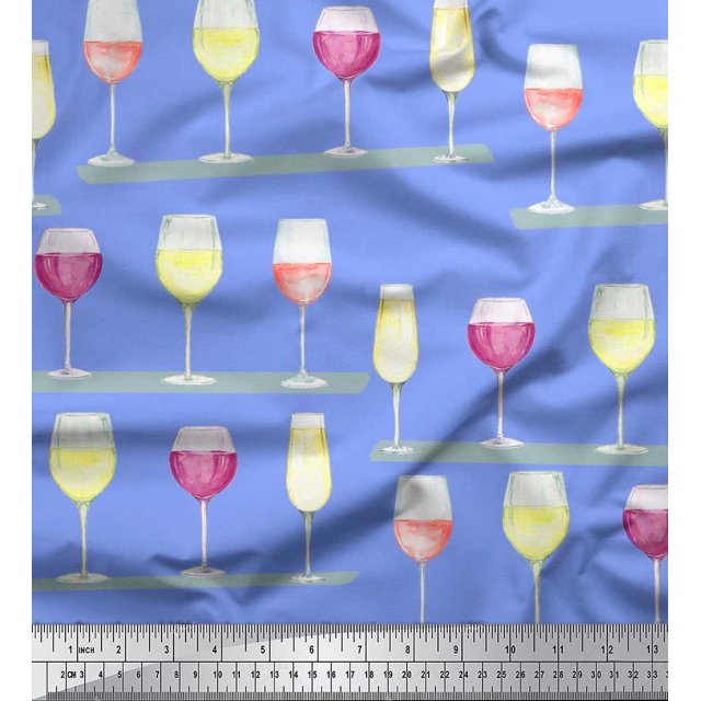 Soimoi Poly Georgette Fabric Wine Glass Bar Print Fabric by Yard 52 Inch Wide