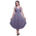 thumbnail image 1 of Bimba Robe Midi d'Été à Imprimé Floral pour Femme à Col en V, Tenue de Villégiature de Vacances - Grand, 1 of 1