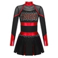 thumbnail image 3 of RUNQHUI Filles Enfants Paillettes Manches Longues Robe de Danse Ballet Uniforme d'Équipe Compétition Encouragement Danse Noir&Rouge 10, 3 of 7