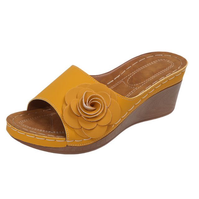DXOUPM Sandales Femmes à Bout Ouvert Florales Décoratives Décontractées Compensées Sandales à Enfiler Chaussures pour Dames