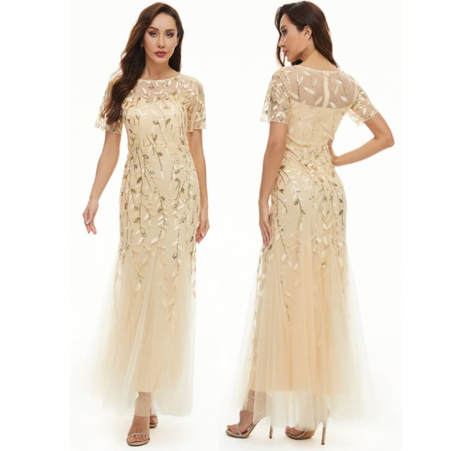 FcBaudy Robe à Manches Courtes à Col Rond Longueur Cheville, Robes pour Femmes, Robes d'Été pour Femmes Mode Femme Robe de Nuit à Bretelles en Dentelle Patchwork Dentelle Robes à Bretelles Robe Femme
