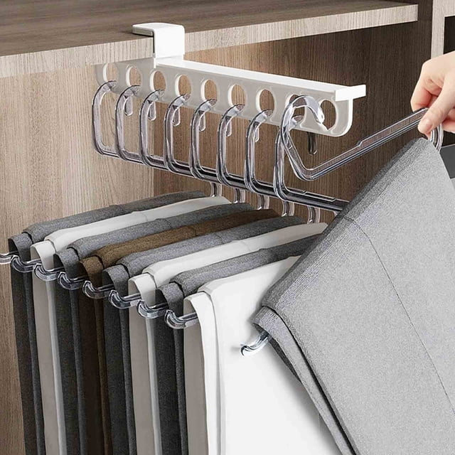 Chmadoxn Hooks for Hanging Household Pull-out Slide Rail Pants Rack Wardrobe Storage Saves Space Without Punching Installation Pants Rack Telescopic Bracket With Adhesive 10ml Storage rack