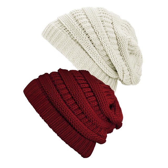 Tuque Tricotée pour Femmes (Lot de 2), Bourgogne/ivoire