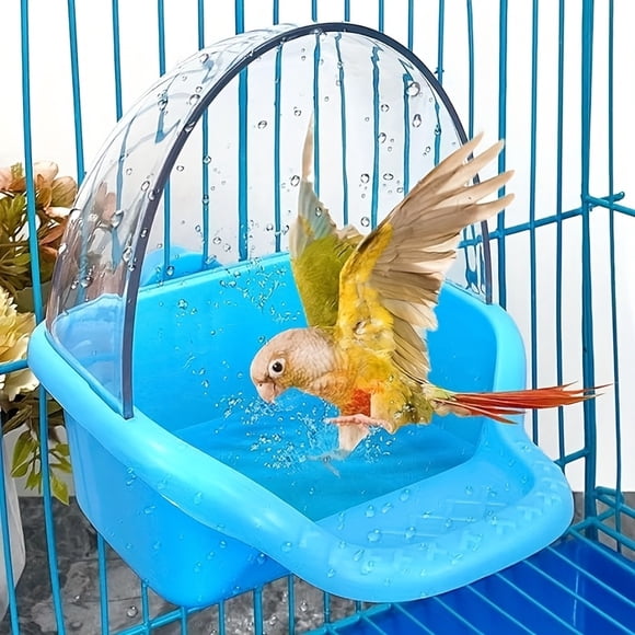 CNKOO 1pc PE Bird Bath Feeder Splash-Proof Parrot Water Box for Lovebirds Canaries Skylarks - Cage Accessory with Easy Fill Design Pet Water Feeder|Transparent Top Cover|Easy Fill Fea
