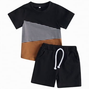 Gubotare Ensemble d'Été pour Bébé Garçon, Vêtements pour Tout-Petit Bébé Garçon d'Été, T-Shirt à Manches Courtes, Hauts, Ensemble de Shorts 2 Pcs, Tenue Décontractée 5T 6T (Noir, 5-6 Ans)