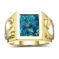 thumbnail image 1 of RYLOS Men's Rings 14K Yellow Gold Designer Ring Tiger Head On Both Sides Diamond in the Eyes and Mosaic Opal Rings For Men Size 11, 1 of 6