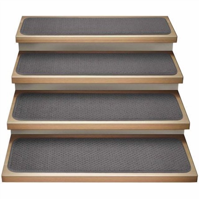 House Home And More Set Of 15 Attachable Indoor Carpet Stair Treads - Gray - 8 Inches X 23.5 Inches