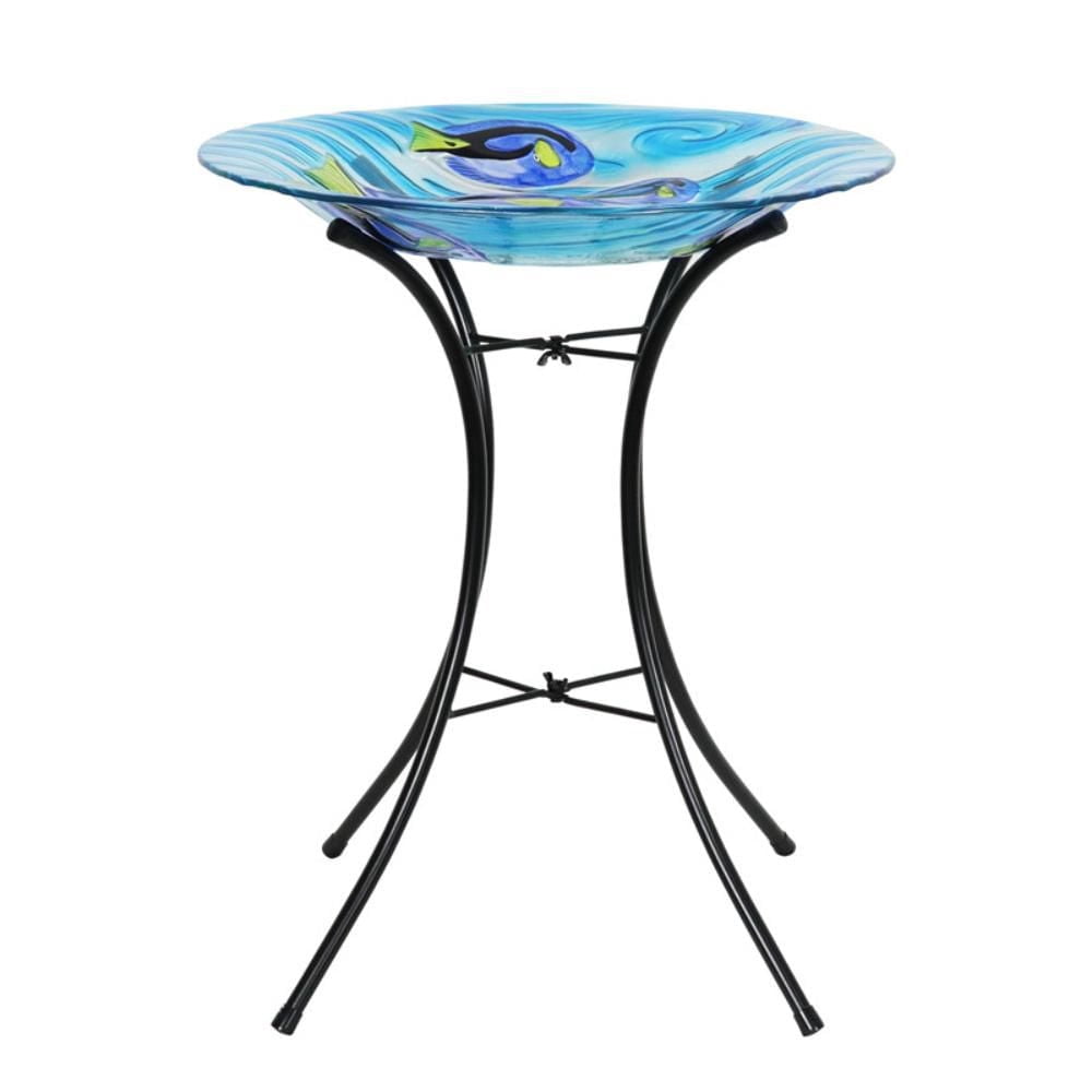 Angelo Décor Bain d'oiseau en verre poisson de 59,5 cm avec support en métal