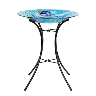 Angelo Décor 23.5-inch tall Fish Glass Birdbath with Metal Stand