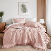 Regency Heights Full/Queen Size Ruffle Comforter Set with Shams,3-Piece Quilted Bedding Set, Pink, Gift for Women