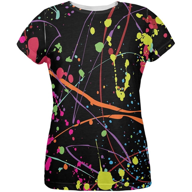 T-Shirt Femme Éclaboussures de Peinture Noire Partout