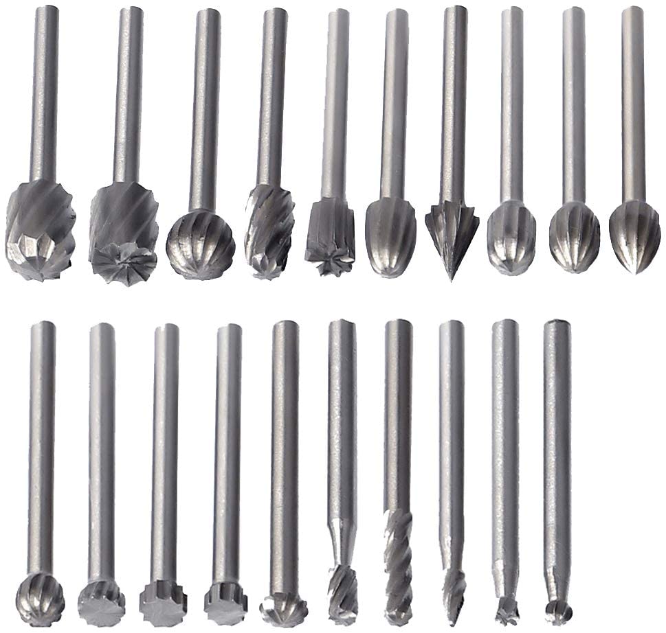 20 Pcs Bavures Rotatives, Hss Bavures Rotatives Fraiseuses Outils de Routage Accessoires Outil Rotatif 3Mm Tige pour Dremel