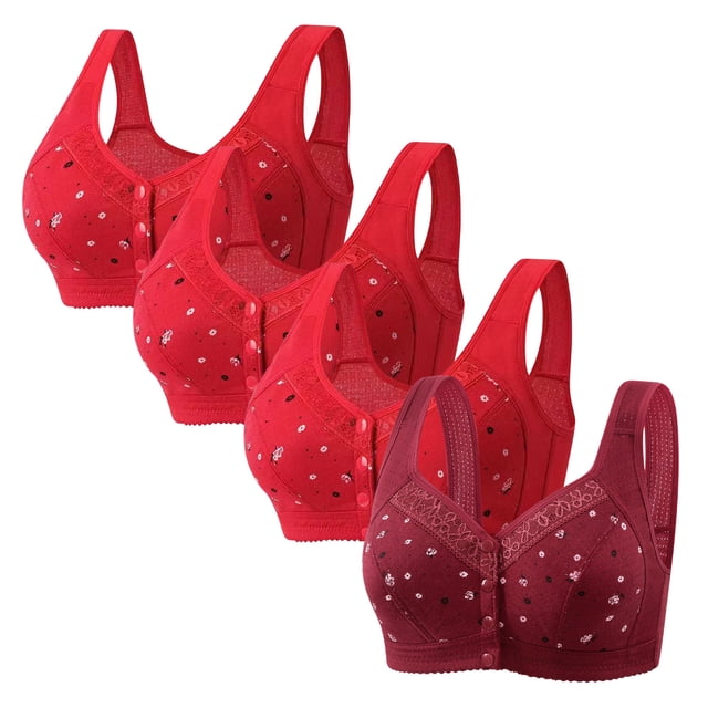 Plebaso 4 Pack Bras for Women Front Closure Everyday Bralettes Wireless Full Coverage Ladies Push up Bras