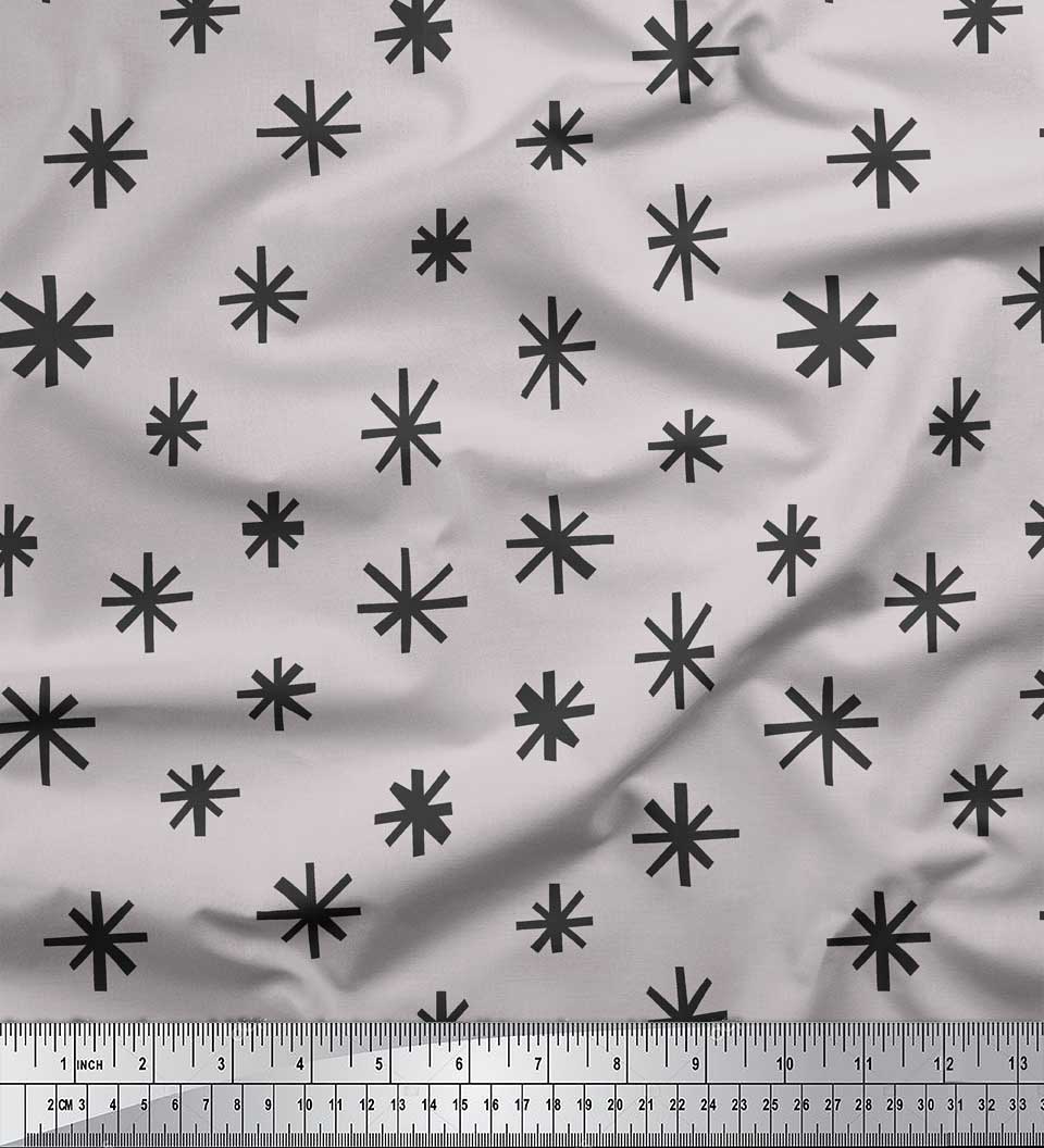 Soimoi Gray polyester Crepe Fabric Asterisk Symbol Print Fabric by the Yard 42 Inch Wide
