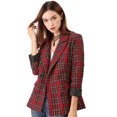 thumbnail image 1 of INSPIRE CHIC Blazer à Carreaux à Revers Cranté à Double Boutonnage pour Femme, 1 of 6