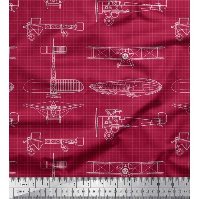 Soimoi Georgette Viscose Tissu Check & Avion Transport Imprimé Tissu 1 Yard 42 Inch Wide