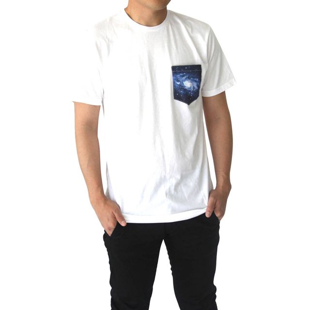 Gravity Threads T-Shirt à Col Rond pour Homme avec Poche Fabriqué aux É.-U., Blanc Spatial TG