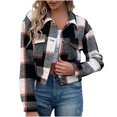 thumbnail image 1 of Yuyuzo Womens Cropped Plaid Shacket Button down Short Flannel Shirt Jacket Coat Outwear with Pockets, 1 of 5