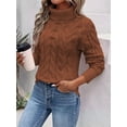 thumbnail image 4 of Chandails à Col Roulé pour Femmes, Tricot Torsadé, Manches Longues, Chandail, Haut, Automne Hiver, Décontracté, Uni, Chandail, Brun Pâle, S, 4 of 5